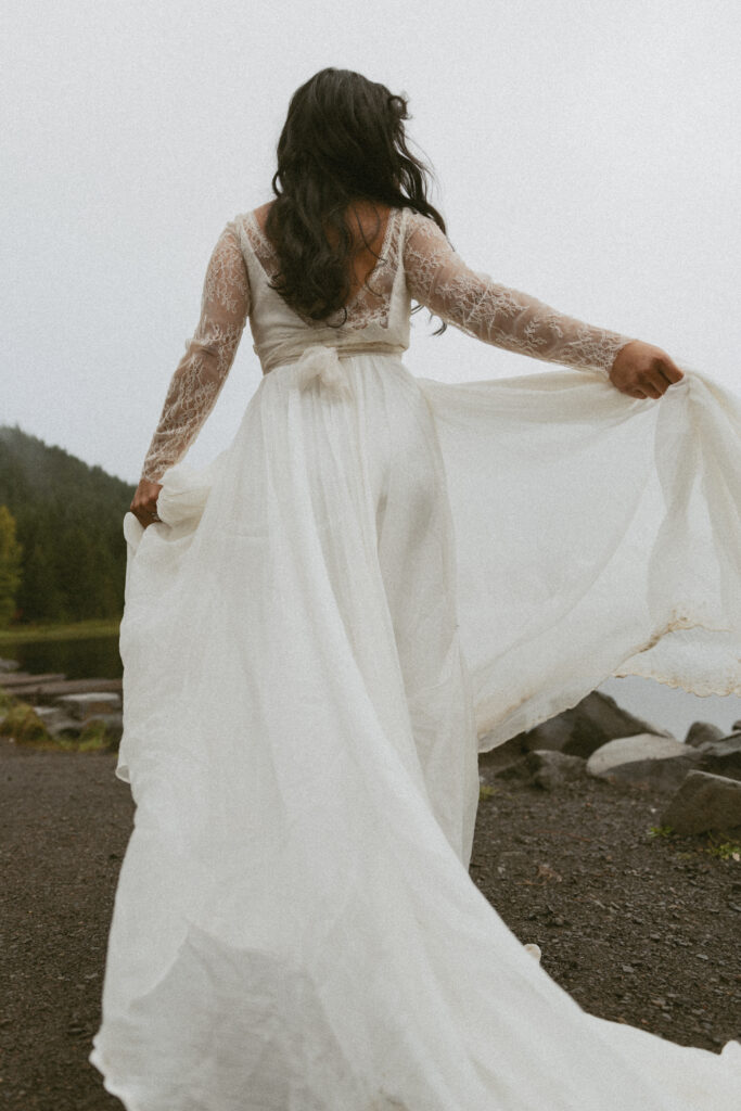 bride wearing wedding dress elopes in BC