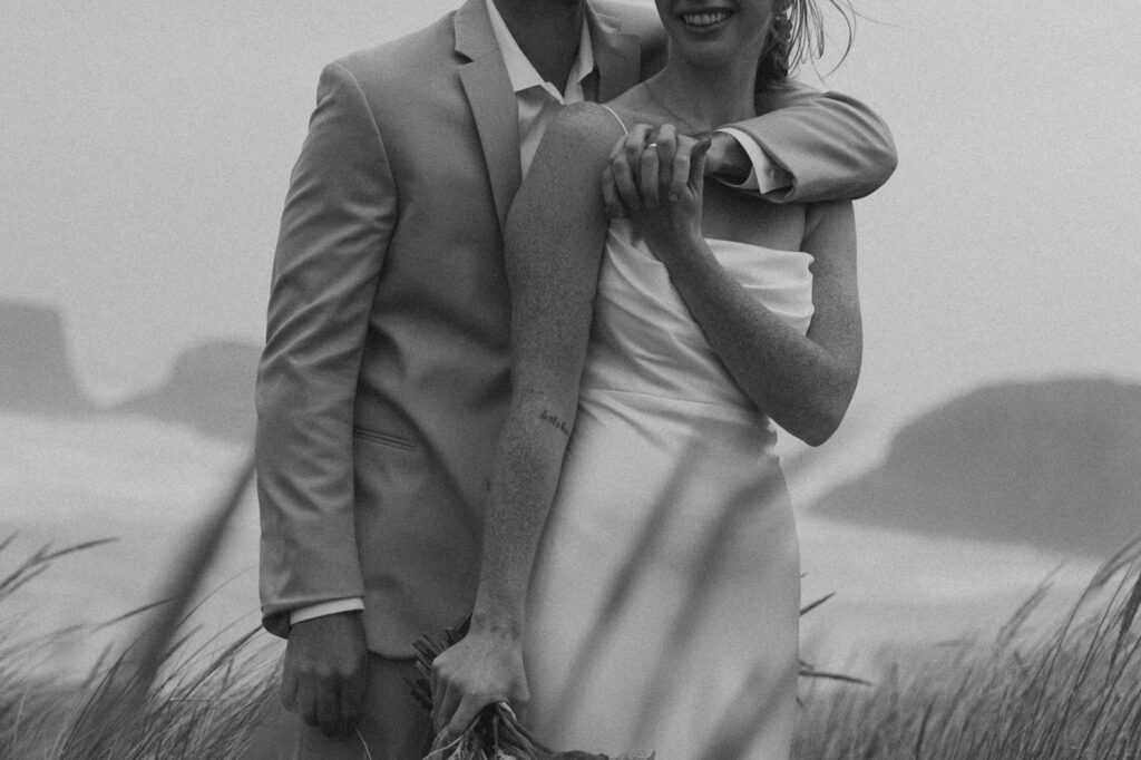 bride and groom during a beach elopement in british columbia