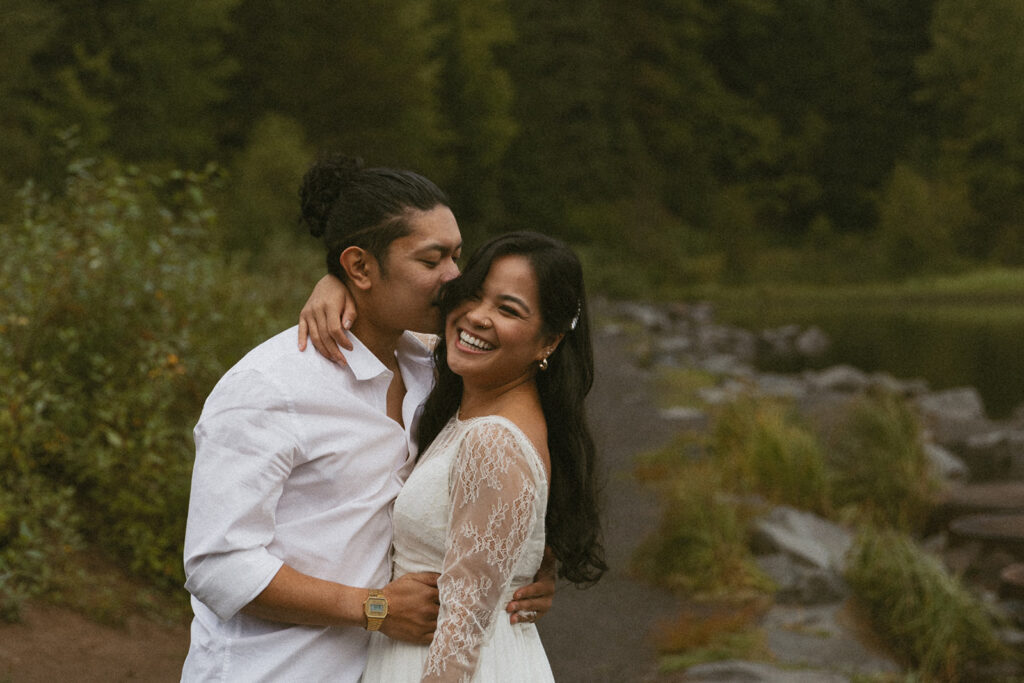 fun and playful bride and groom elopement photo