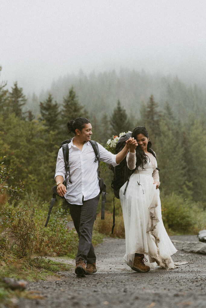 bride and groom in hiking attire during their adventure elopement day in British Columbia