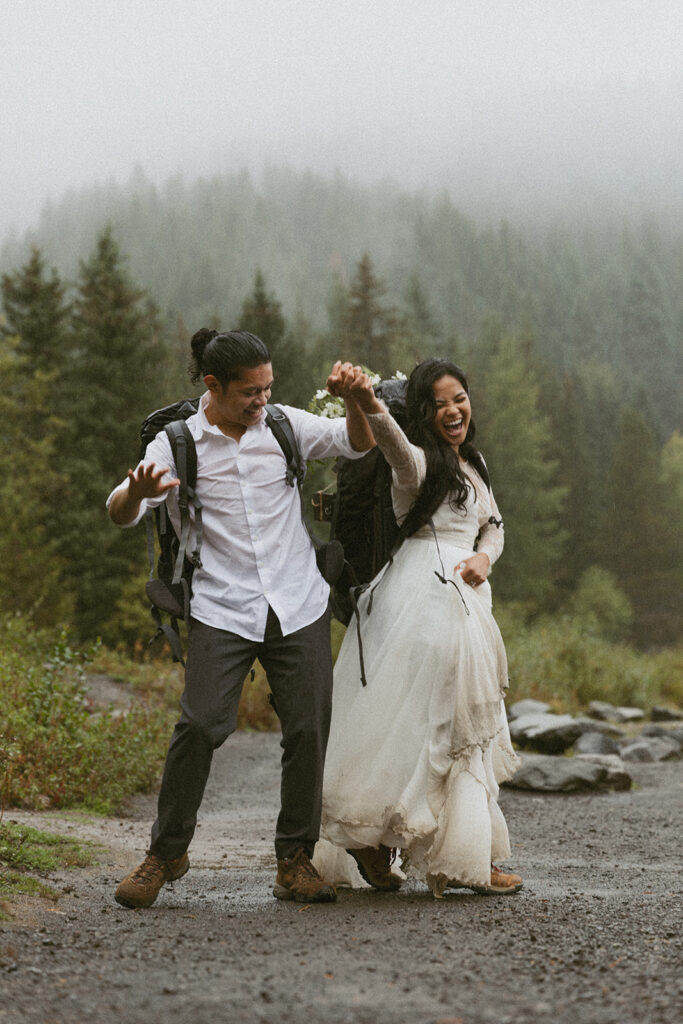 bride and groom in hiking attire during their adventure elopement day in British Columbia