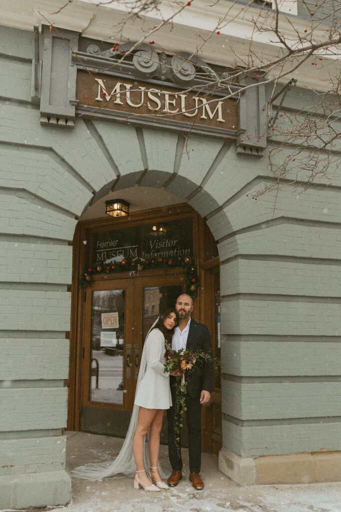 downtown Fernie elopement portraits during winter