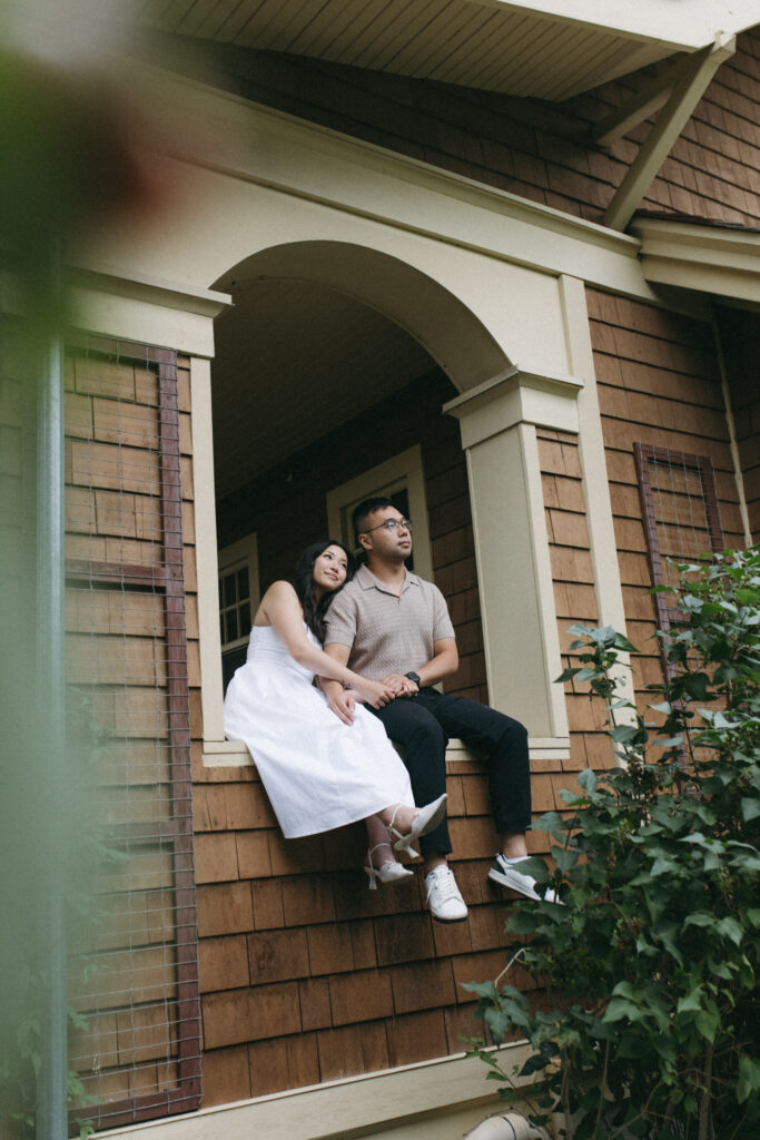 Lisa and Peter embracing in the evening light at Reader Rock Garden, Calgary engagement photographer capturing intimate love story.