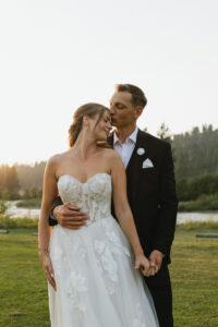 bride and groom at cranbrook wedding during golden hour
